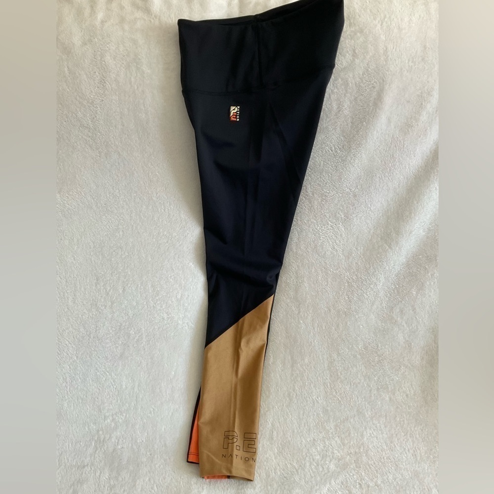 Sz S P.E NATION Leggings Comeback Colorblock Black Orange Tan Spellout Logo - Picture 8 of 9